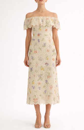 Brinley Embroidered Off the Shoulder Midi Dress