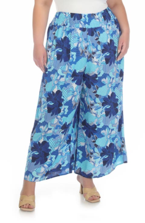 Patterned Smocked Pull-On Pants (Plus)