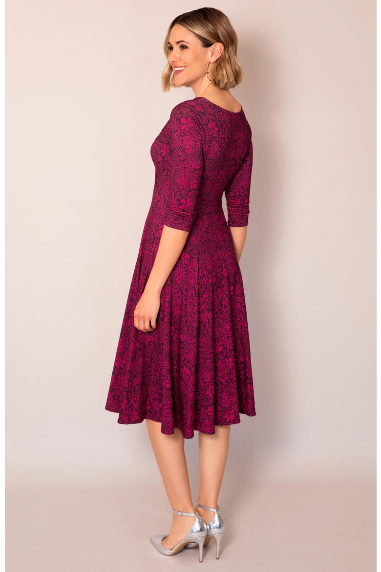 Sculpted Fit Flare Midi Dress, Alternate, color, Wild Fuchsia