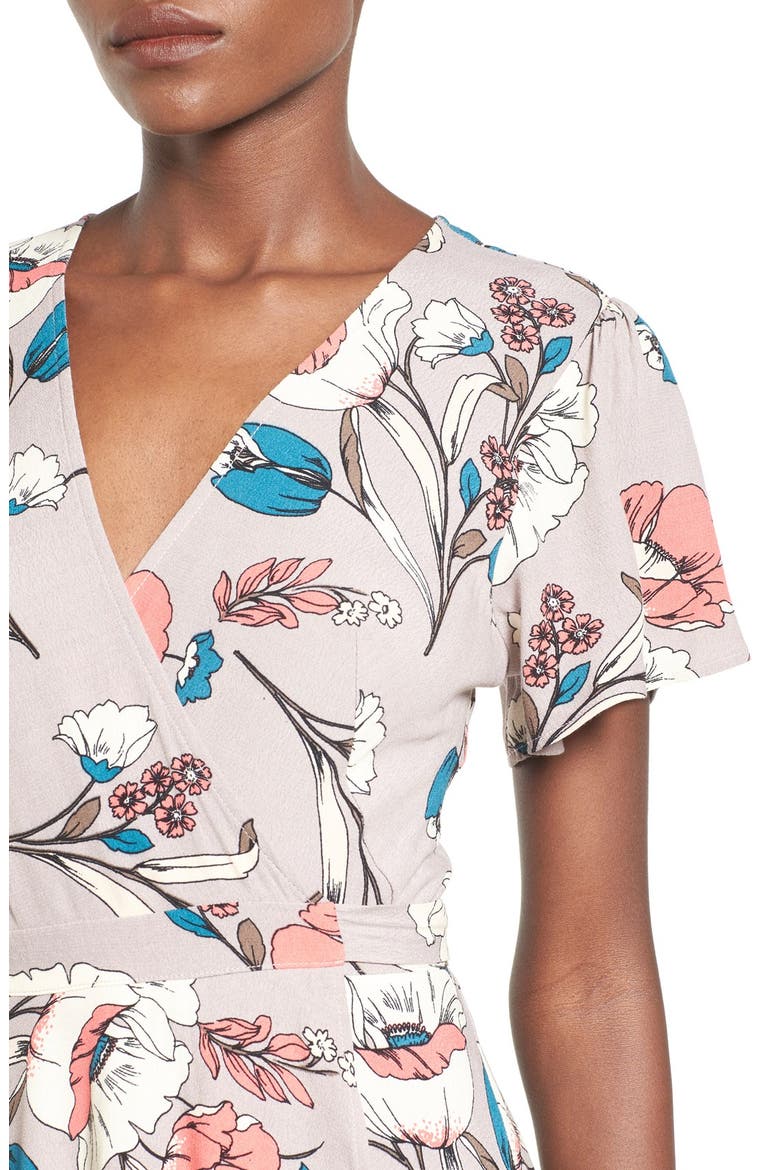 ASTR Floral Print Wrap Dress, Alternate, color, TAUPE MULTI FLORAL