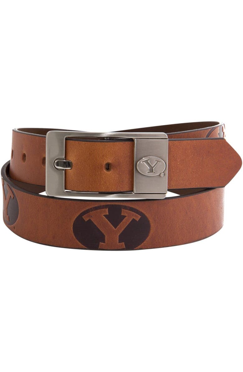 EAGLES WINGS BYU Cougars Brandish Leather Belt, Main, color, Brown