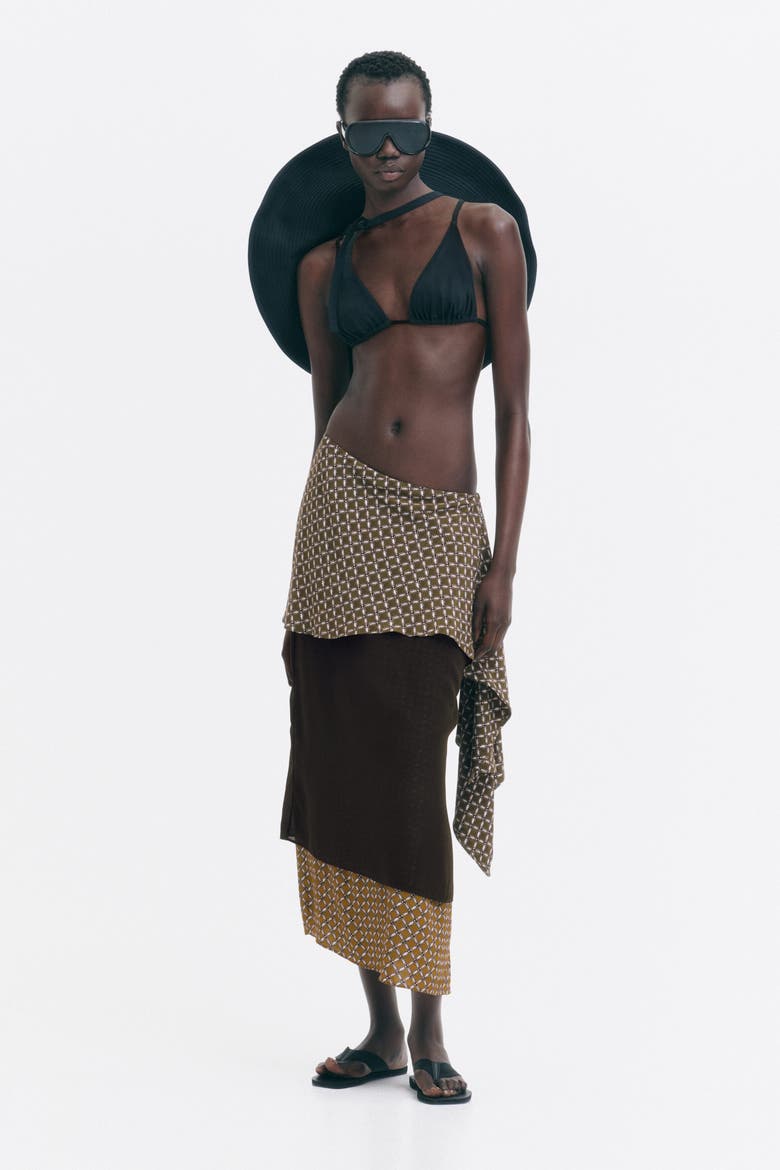 Scarf-detail Layered Skirt, Main, color, Dark khaki green/patterned