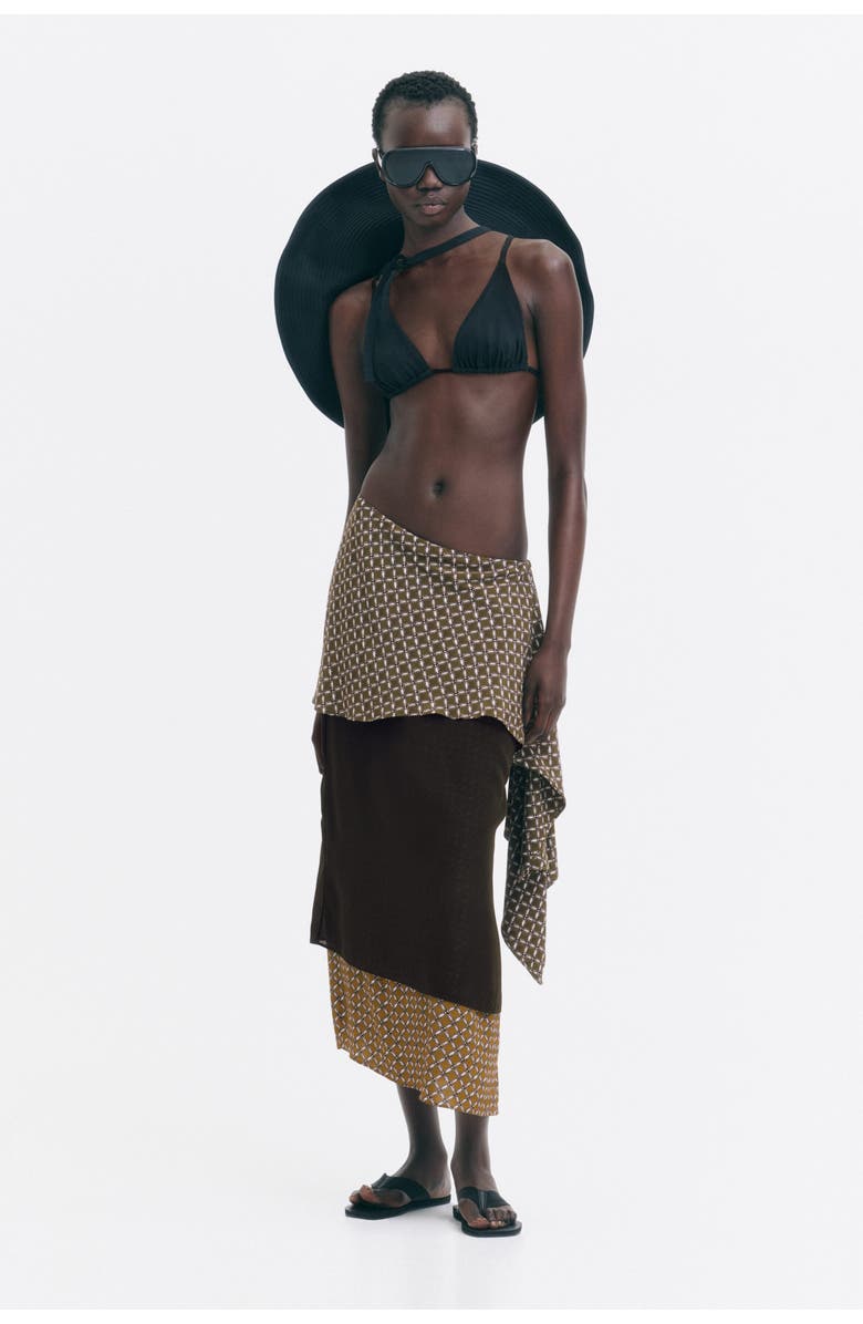 H&M Scarf-detail Layered Skirt, Main, color, Dark Khaki Green/Patterned