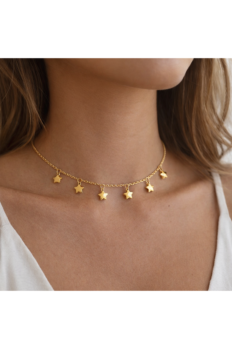 Gold-Flashed Star Choker Necklace, Alternate, color, Gold