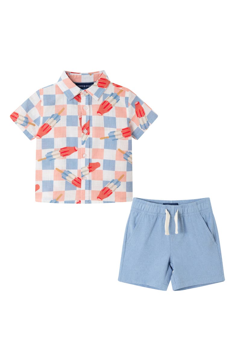 Andy & Evan Checkered Ice Pop Button-Up Shirt & Shorts Set, Main, color,