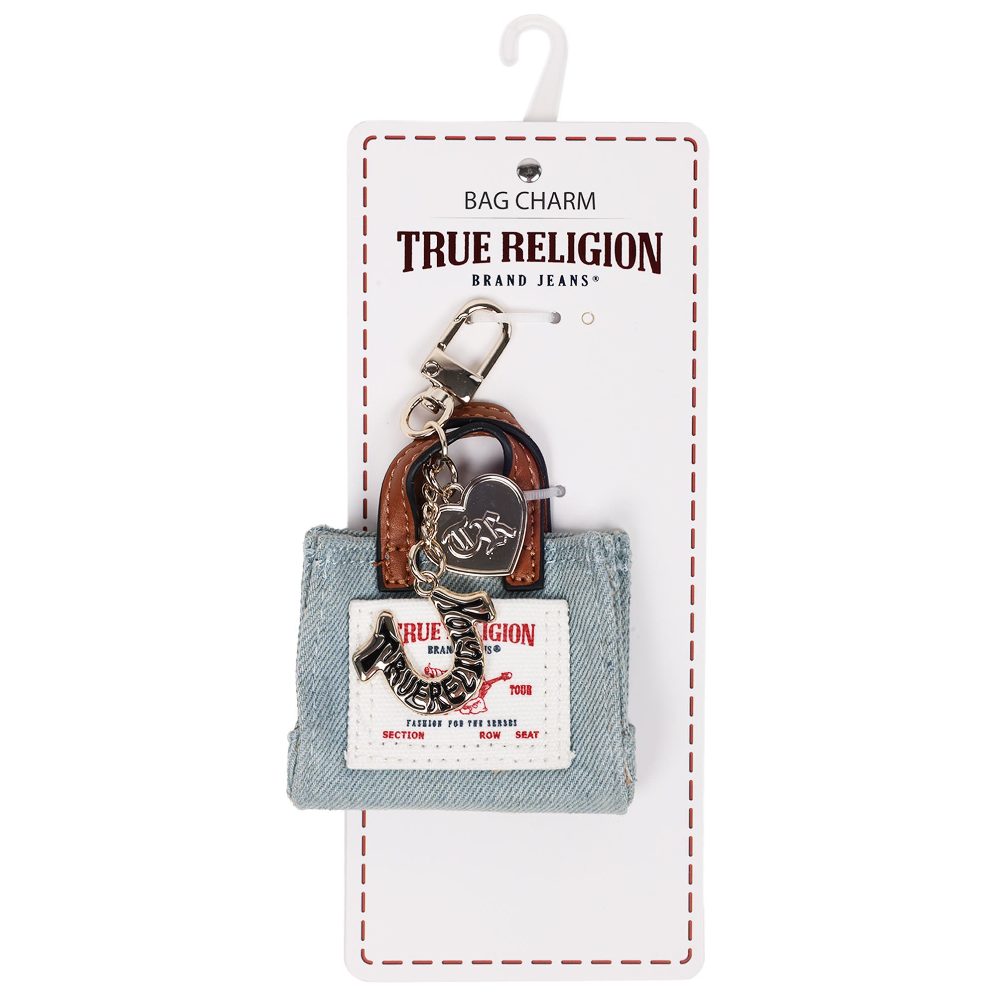 True Religion Buddha Mini Tote Bag Charm, Alternate, color, Denim