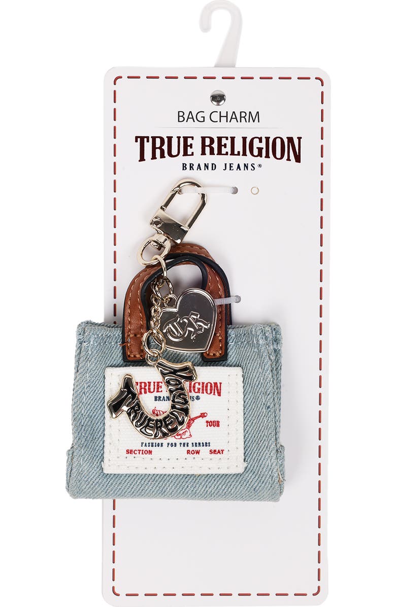 True Religion Buddha Mini Tote Bag Charm, Alternate, color, Denim