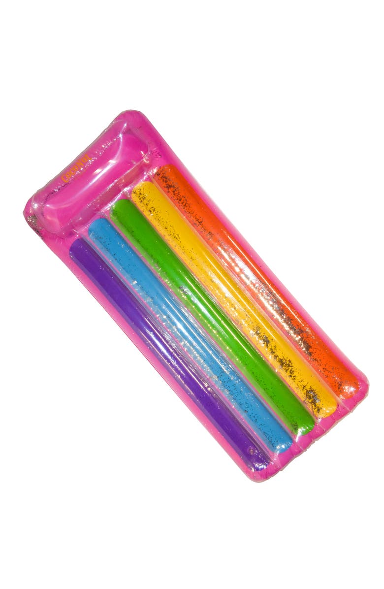 Coconut Float Glitter Rainbow Pool Lounge 68X 28 Inch Inflatable Water Raft, Main, color, Multicolored