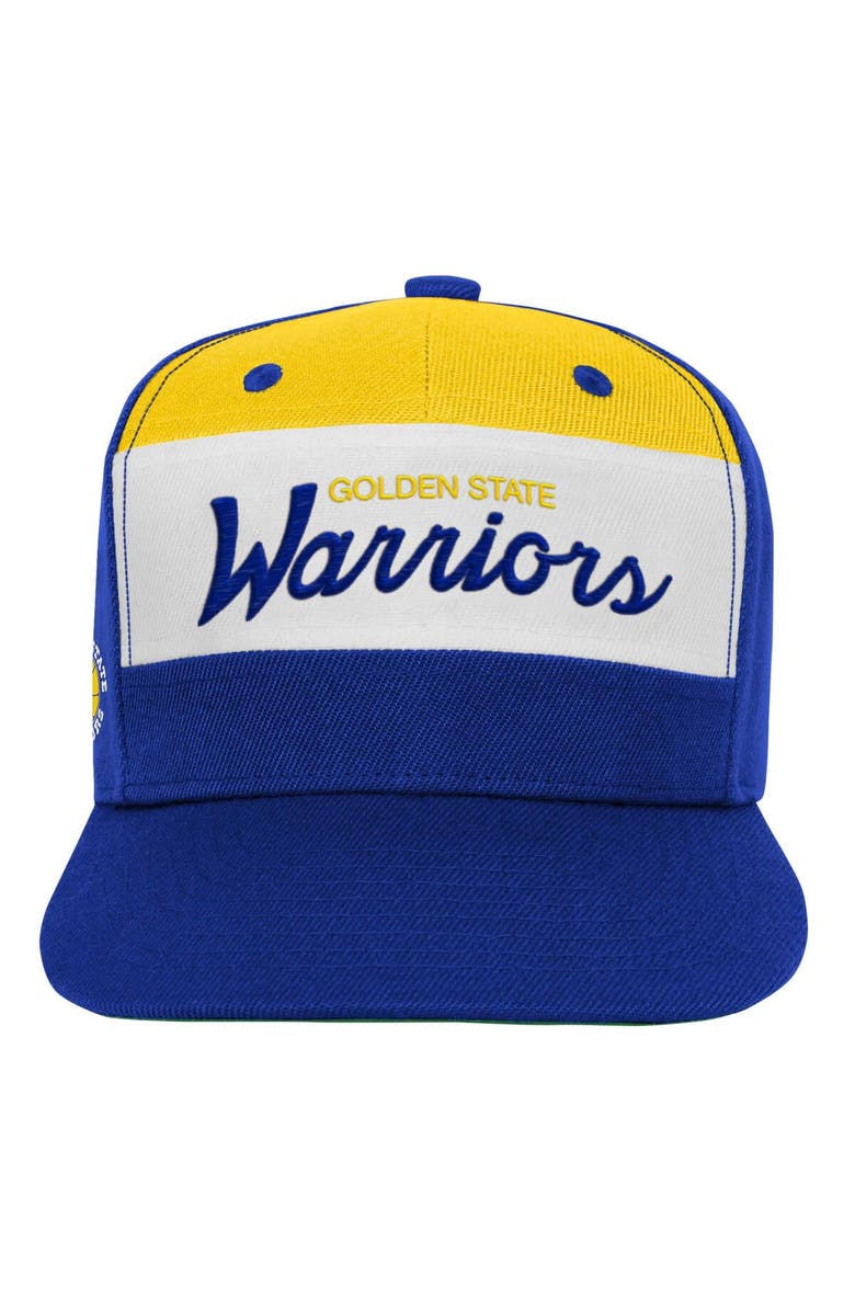 Mitchell & Ness Youth Mitchell & Ness White/Royal Golden State Warriors Retro Sport Color Block Script Snapback Hat, Alternate, color, 