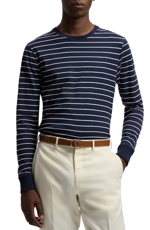 Luxury Lisle Stripe Long Sleeve Cotton T-Shirt