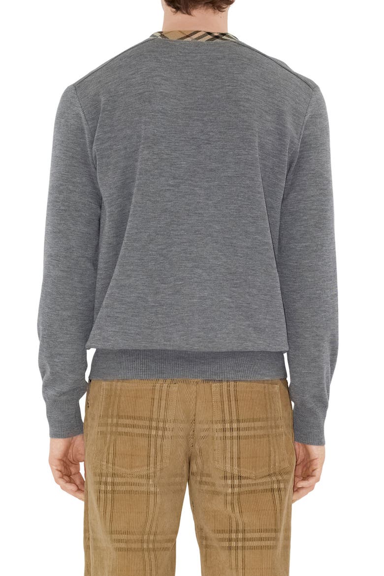 Check Trim Wool Sweater, Alternate, color, GREY