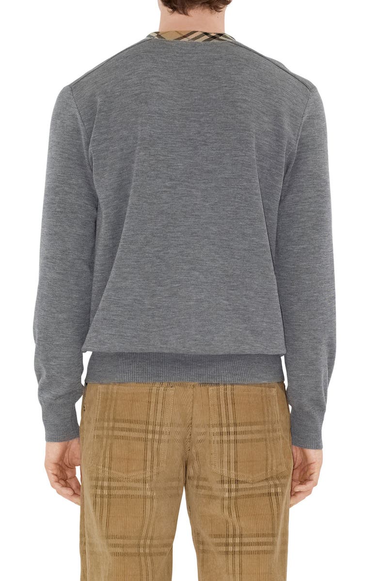 Burberry Check Trim Wool Sweater, Alternate, color, Grey