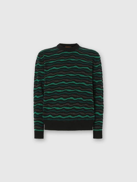 Crew Neck Sweater With Wave Pattern