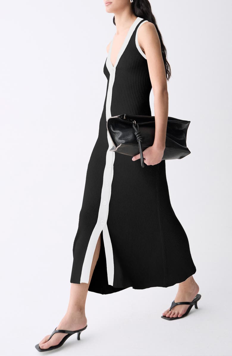 DELUC Vila Sleeveless Rib Sweater Dress, Alternate, color, Black With Ecru Details