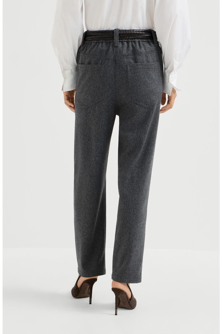 Wool flannel baggy trousers with monili, Alternate, color, Anthracite