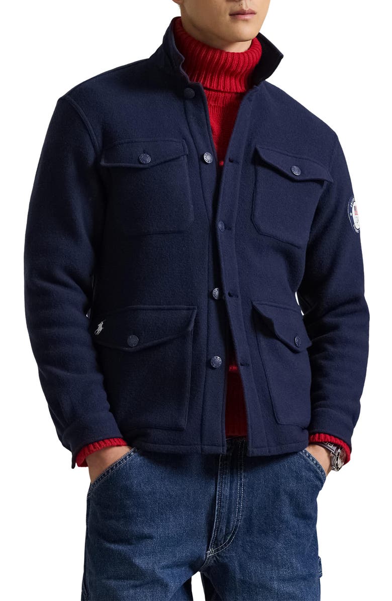 Polo Ralph Lauren Team USA Wool Blend Shirt Jacket, Main, color, Refined Navy