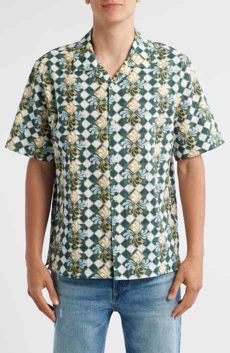 Wax London Didicot Geo Print Cotton Seersucker Camp Shirt