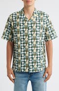 Wax London Didicot Geo Print Cotton Seersucker Camp Shirt