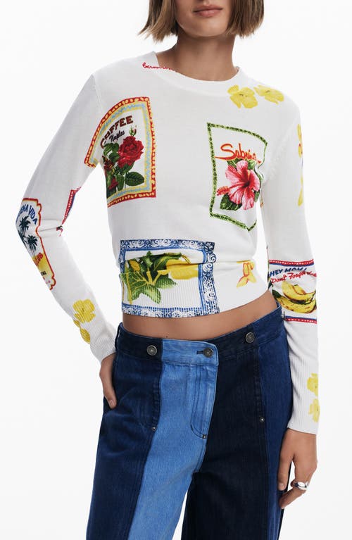 Desigual Floral Crewneck Sweater In Light Beige