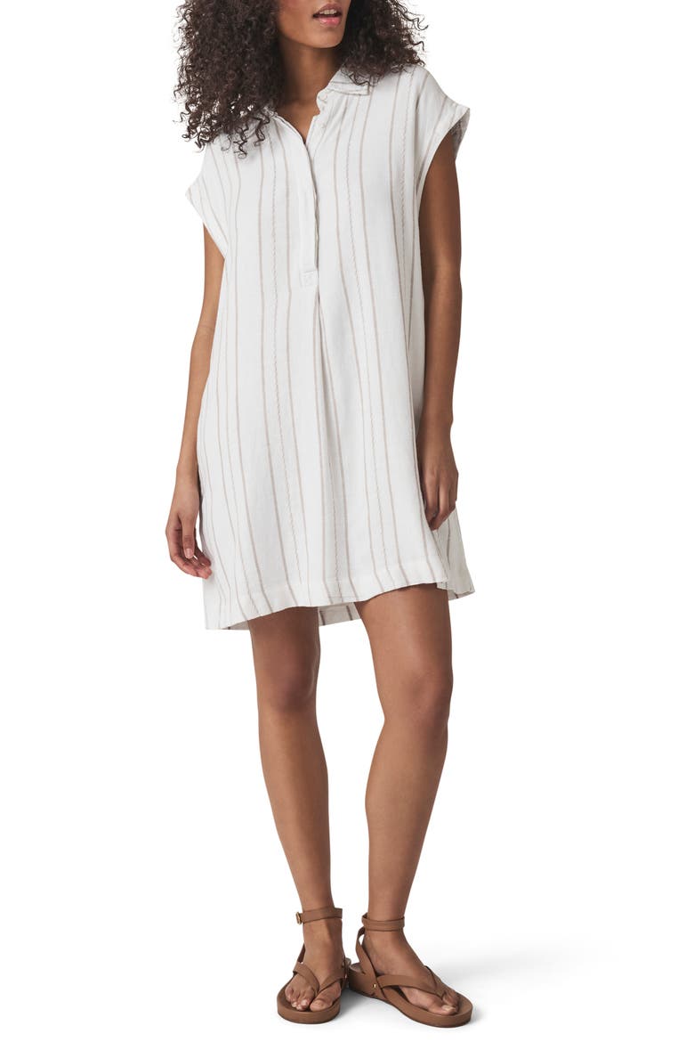 Gabrielle Stripe Mini Shirtdress, Main, color, WHITE/ FAWN