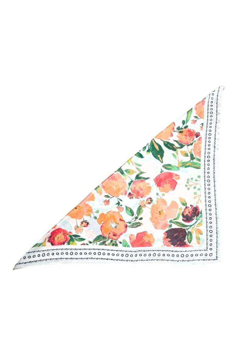 Floral Satin Scarf, Alternate, color, WHITE