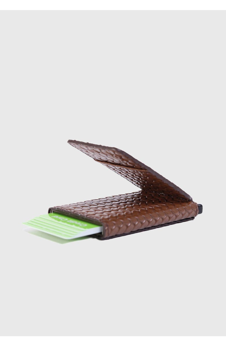 Furniq UK Genuine Leather Weave Pattern Card Holder, Alternate, color, Brown