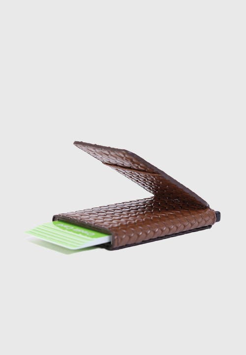 Furniq Uk Genuine Leather Weave Pattern Card Holder In Brown
