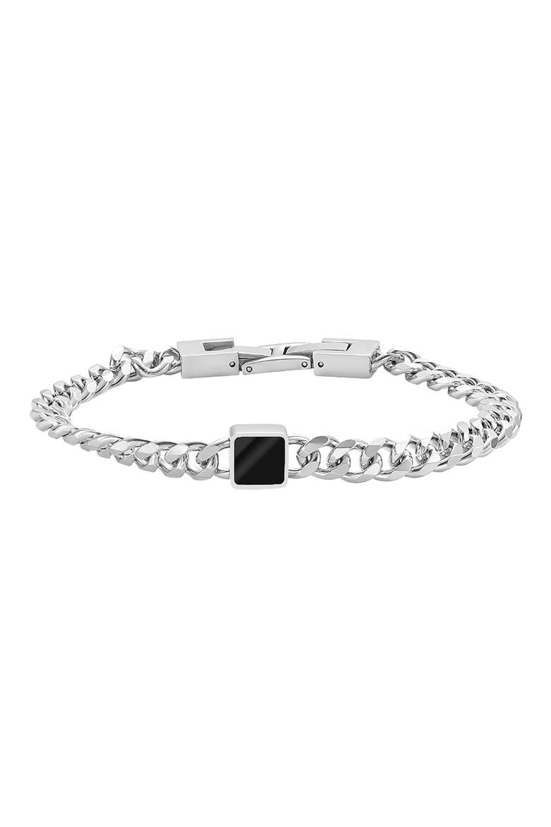 Men's Semiprecious Stone Curb Chain Bracelet, Main, color, BLACK