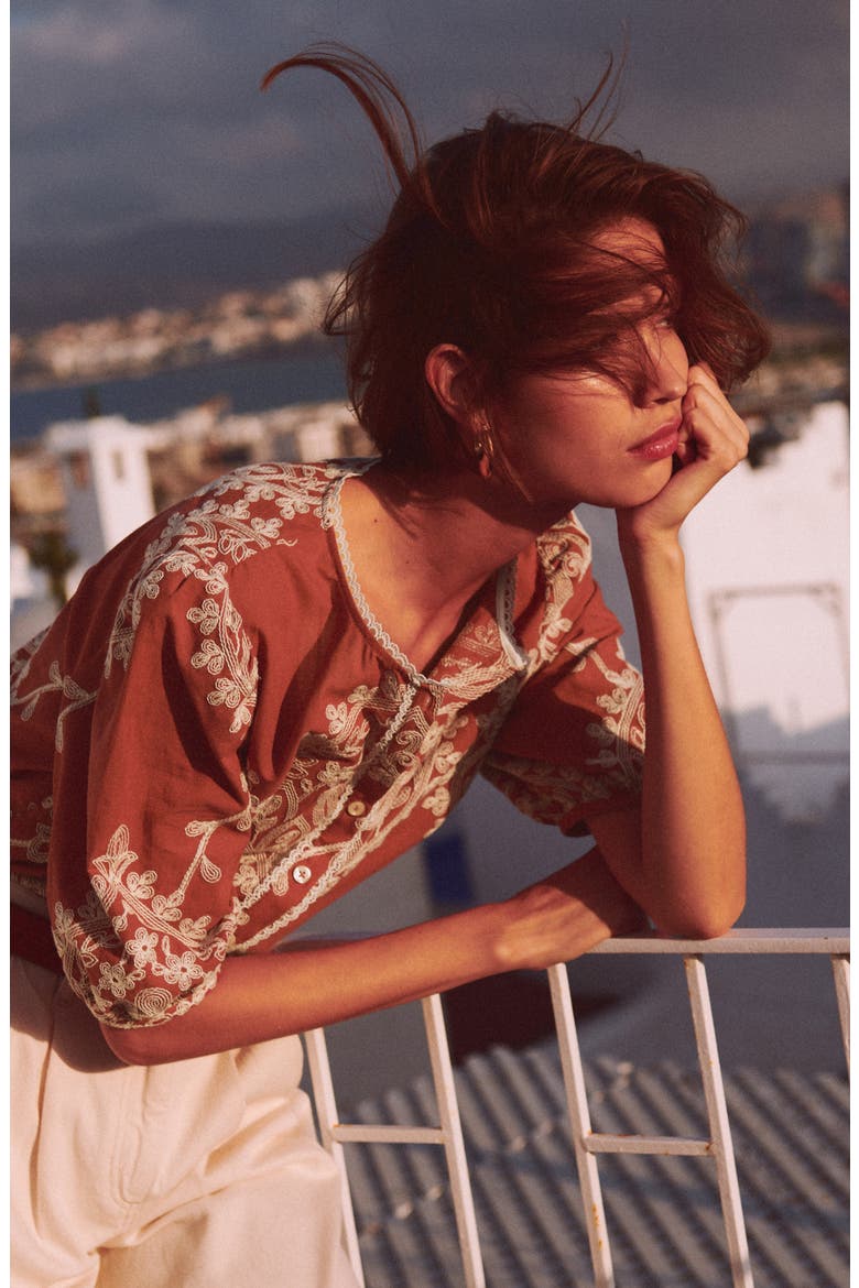 Leah Embroidered Top, Main, color, RED EMBROIDERY