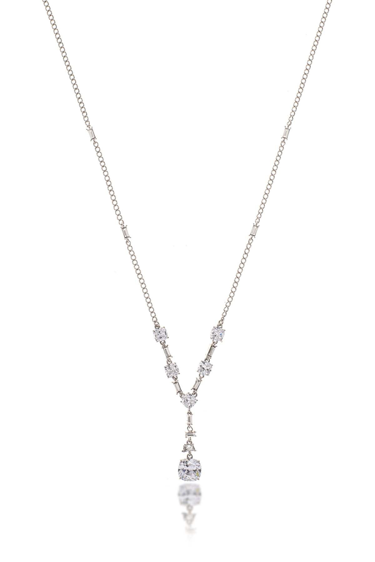 RIVKA FRIEDMAN White Rhodium Clad Layered CZ Drop Necklace