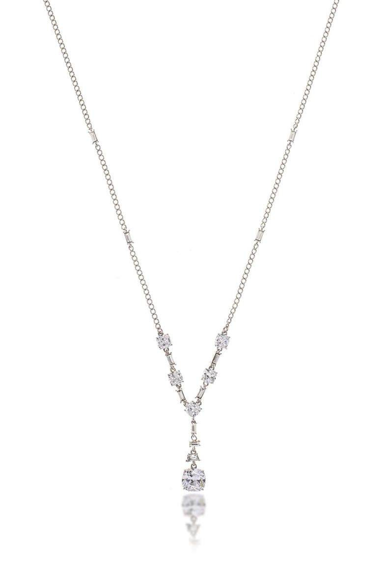 White Rhodium Clad Layered CZ Drop Necklace, Main, color, WHITE RHODIUM CLAD