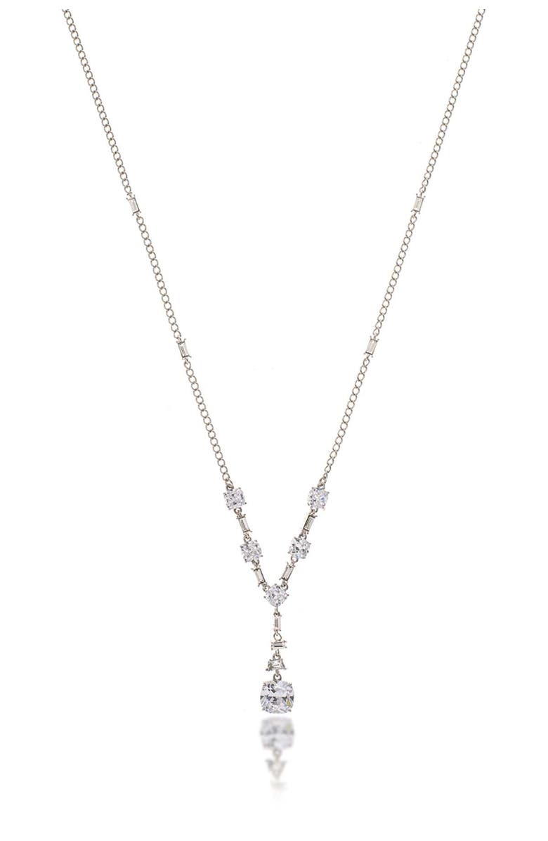 RIVKA FRIEDMAN White Rhodium Clad Layered CZ Drop Necklace, Main, color, White Rhodium Clad