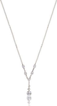 RIVKA FRIEDMAN White Rhodium Clad Layered CZ Drop Necklace