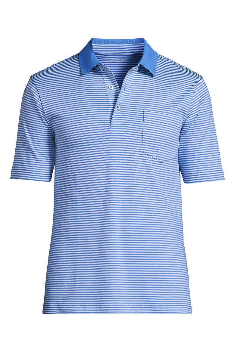 Short Sleeve Cotton Supima Polo Shirt with Pocket, Alternate, color, Soft Boreal Blue Stripe