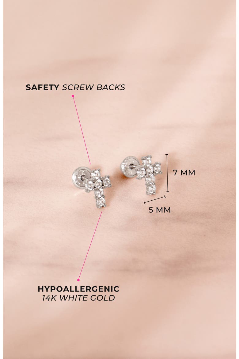 14k Cubic Zirconia Cross Earrings, Alternate, color, Silver
