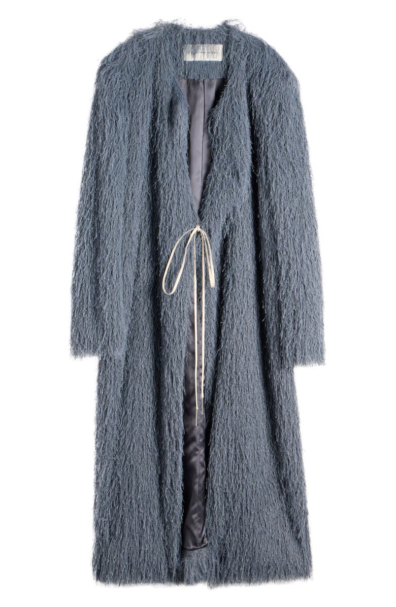 Dries Van Noten Rivla Eyelash Fringe Wrap Coat, Alternate, color, Dark Grey