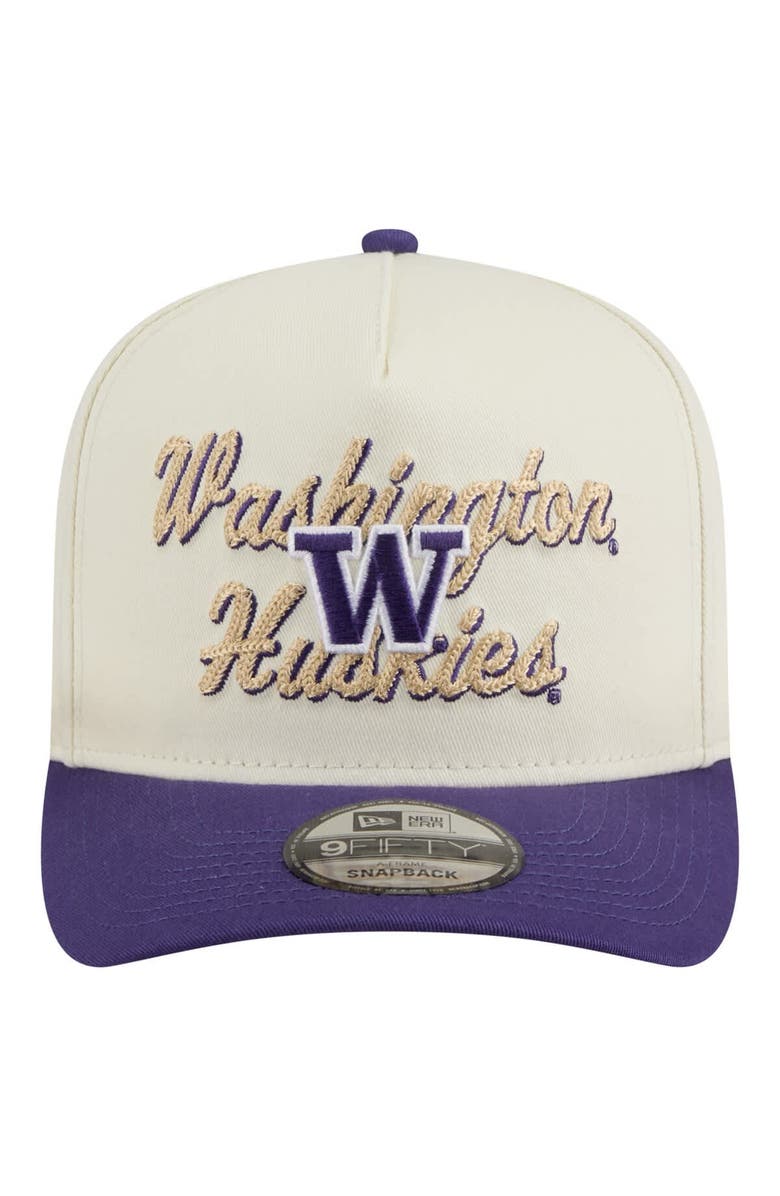 New Era Men's New Era Cream/Purple Washington Huskies Vintage Chainstitch 9FIFTY A-Frame Snapback Hat, Alternate, color, 