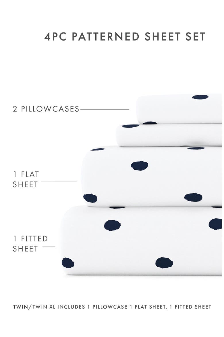 HOME SPUN Premium Ultra Soft Dots Pattern 4-Piece Bed Sheets Set, Alternate, color, NAVY
