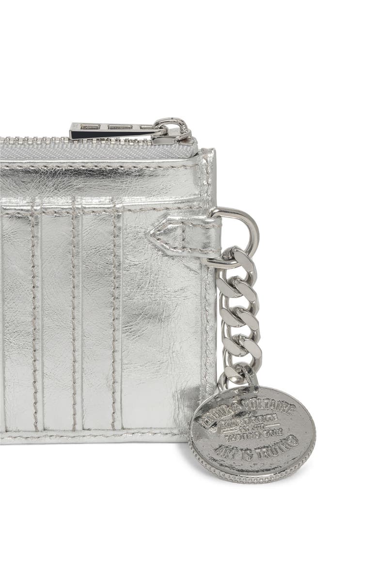 Zadig & Voltaire Sunny Metallic Leather Zip Card Case, Alternate, color, Silver