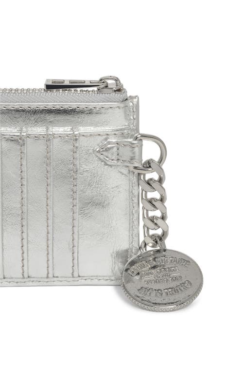 Zadig & Voltaire Sunny Metallic Leather Zip Card Case In Silver