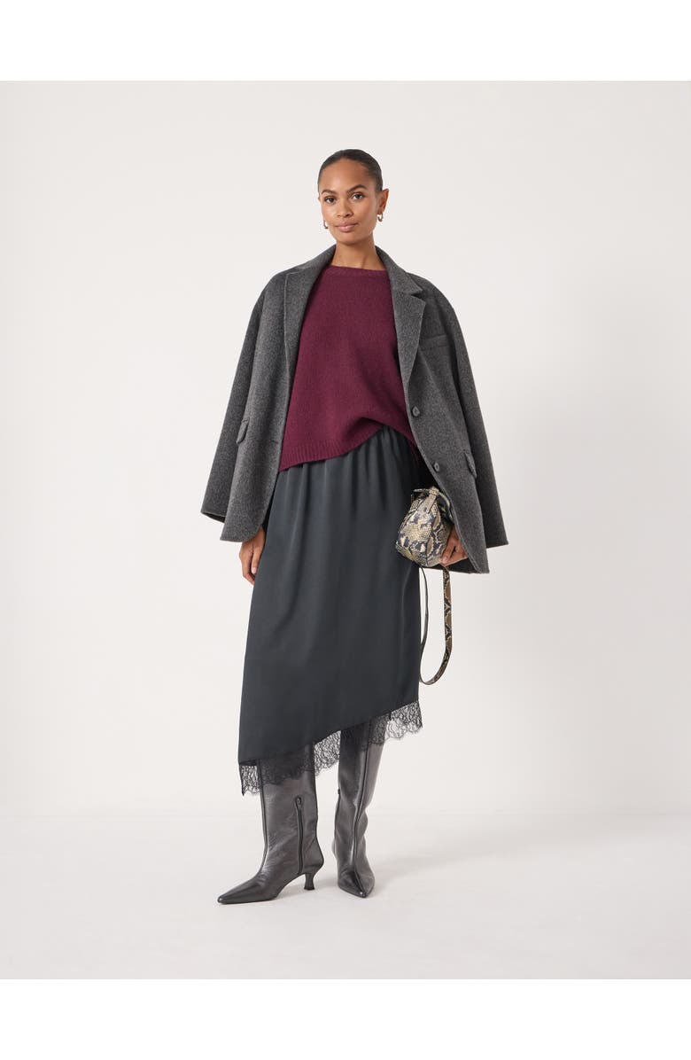 Hush Satin Asymmetric Lace Trim Skirt, Alternate, color, Black