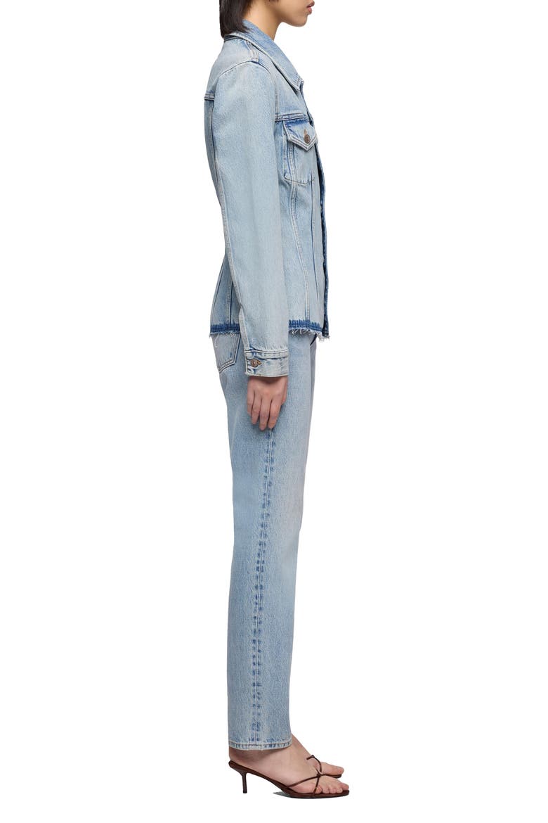 Cinched Release Fray Hem Denim Trucker Jacket, Alternate, color, BLUE EROSION