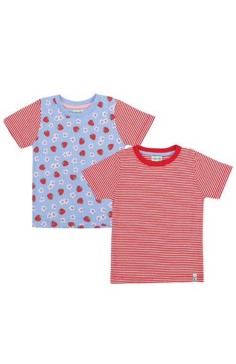 Organic Cotton Strawberry and Stripe Print T-Shirts -2 Pack (Toddler, Little Kid)