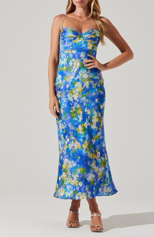 Astr The Label Florianne Floral Print Bustier Sleeveless Maxi Dress In Blue Yellow Abstract