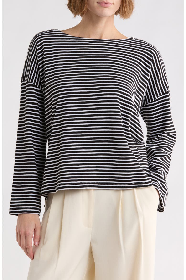 Striped Bateau Neck Tee, Main, color, BLACK/ WHITE