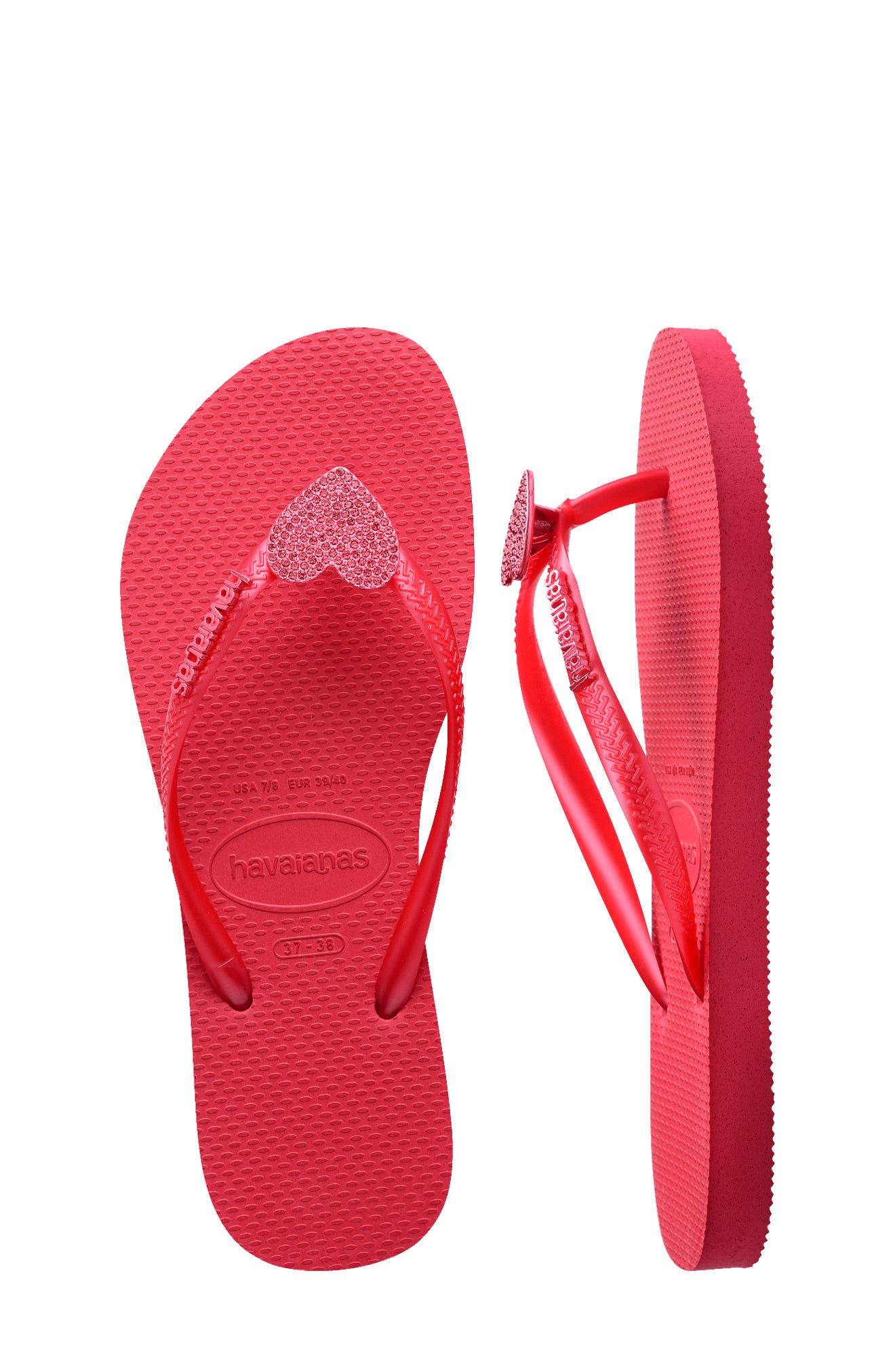 Havaianas Kids' Slim Crystal Charm Flip Flop, Alternate, color, Pink Fever
