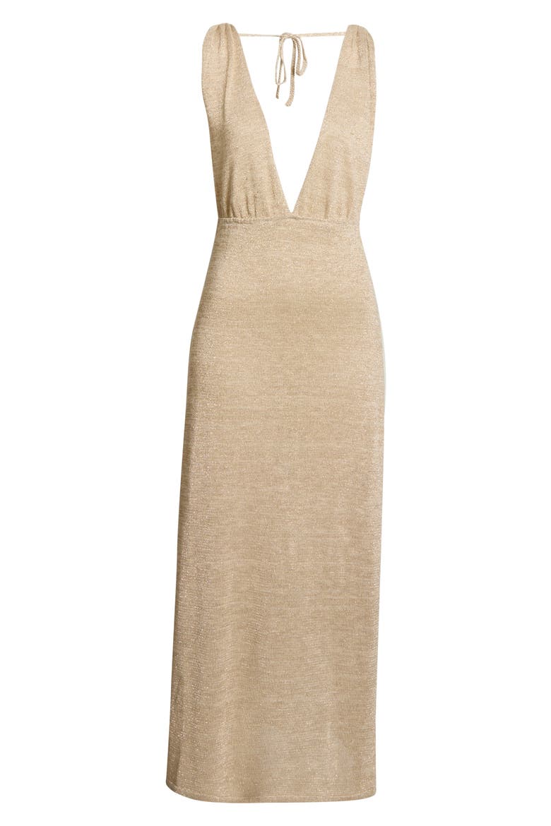 Plunge Neck Maxi Cover-Up Sweater Dress, Alternate, color, BEIGE