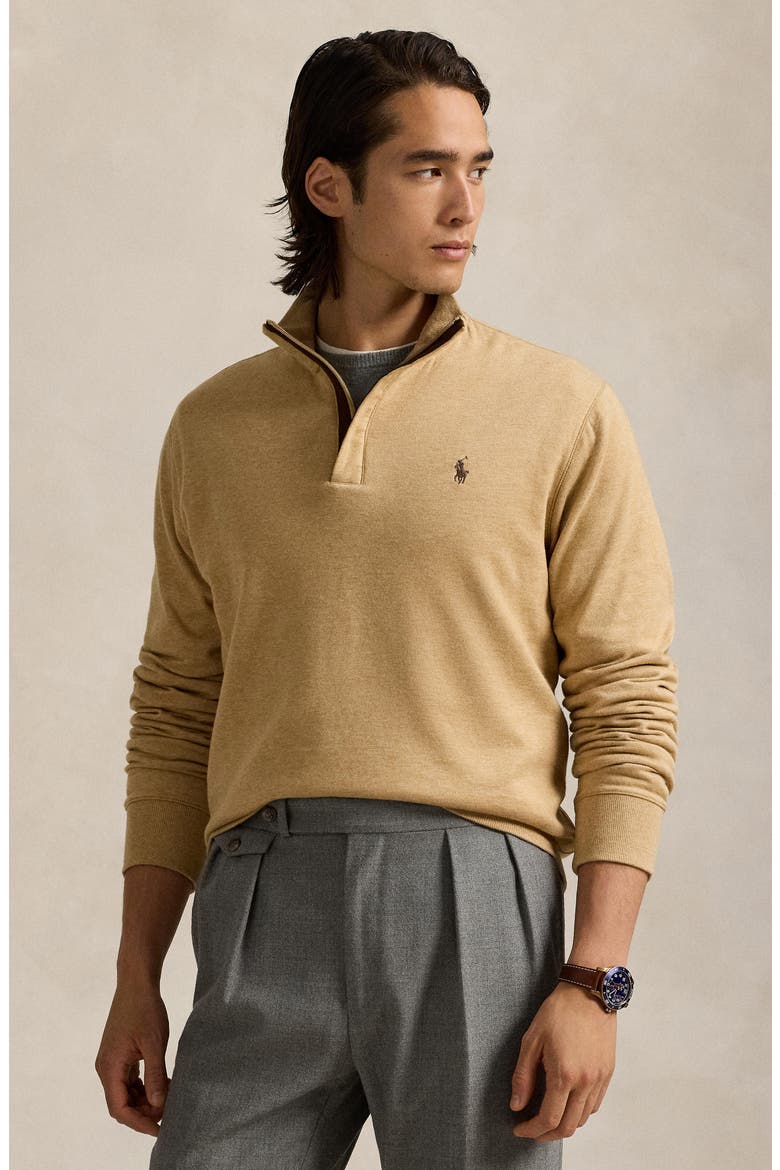 Cotton Blend Quarter Zip Pullover, Alternate, color, CLASSIC CAMEL HEATHER