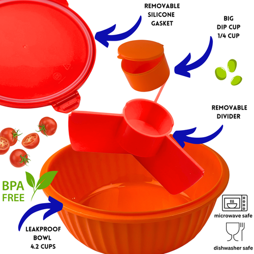Yumbox Bento-style Salad Bowl With 3-part Divider And Dip Cup In Orange