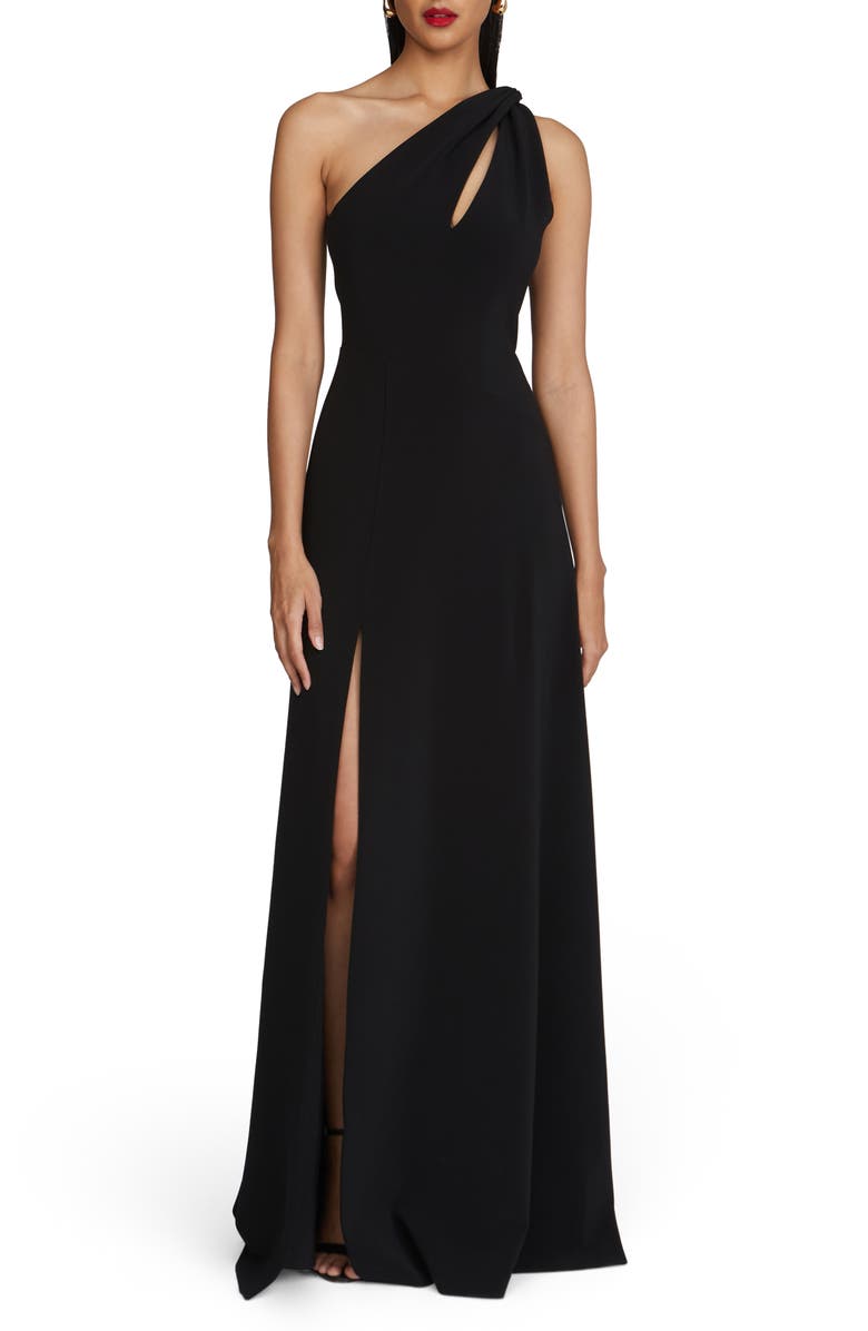 HALSTON Navi Luxe Stretch Crepe Gown, Main, color, Black